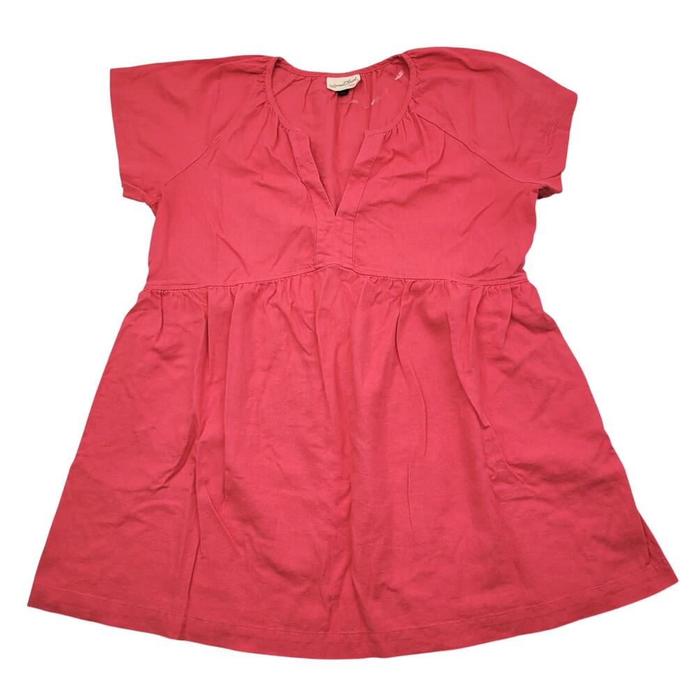 Universal Thread Linen Blend Babydoll Mini Dress XL Pink V-Neck Pockets Coastal